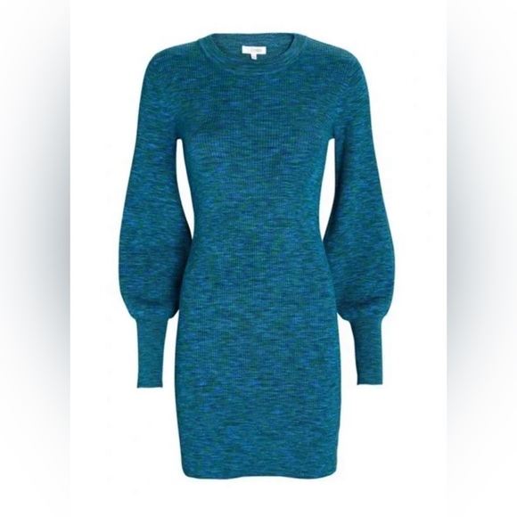 Intermix Mia Puff Sleeve Dress in Blue/Green size Small - Picture 7 of 7